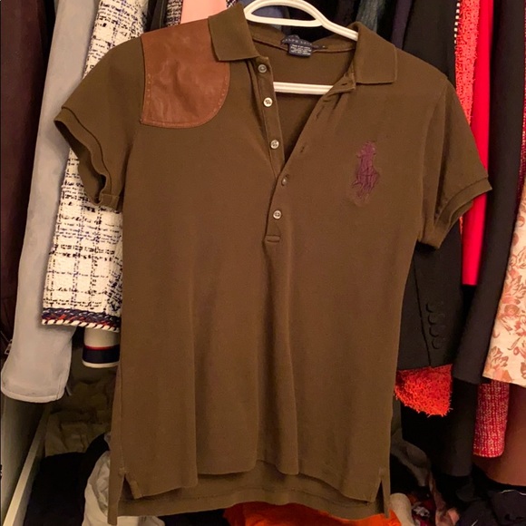 Ralph Lauren Polo shirt with leather shoulder - Picture 1 of 2